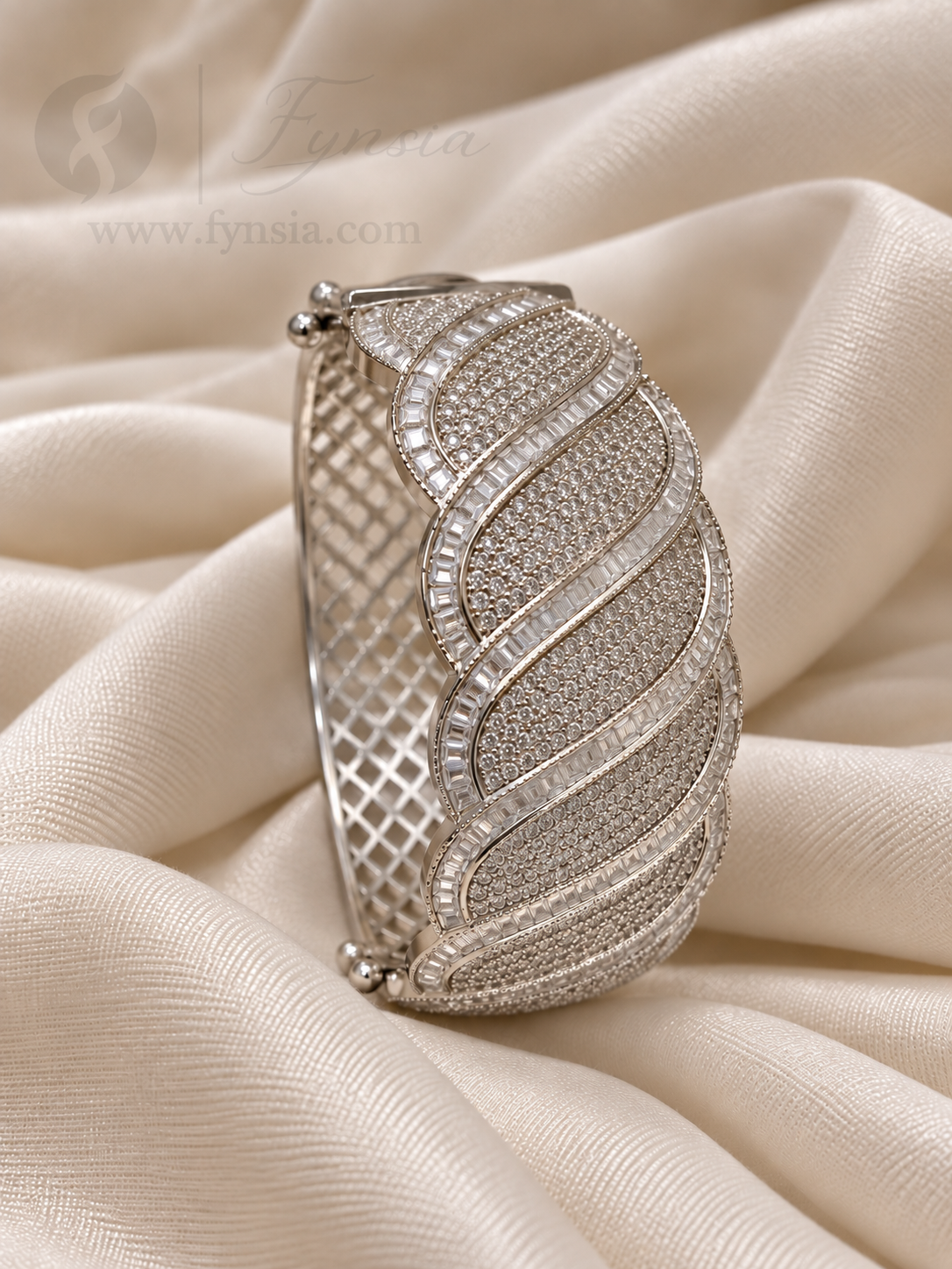 Saba Diamond Kada – Silver Finish Bracelet | Fynsia