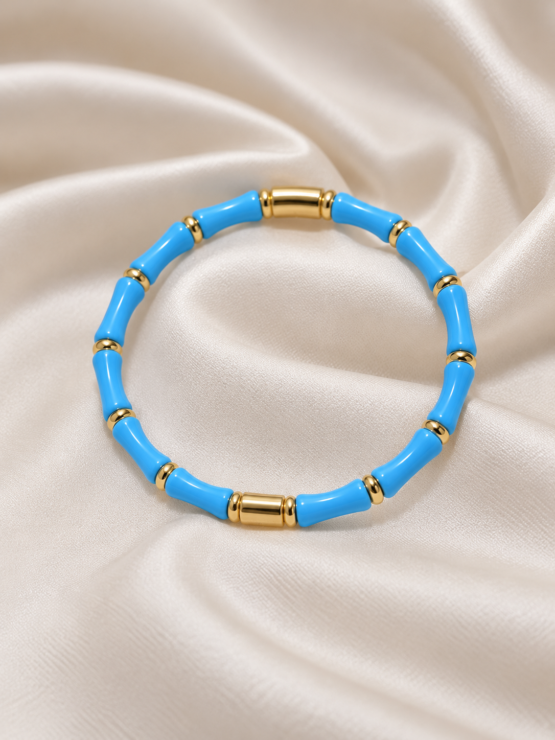 Eshal Golden Blue Anti Tarnish Bamboo Kada – Stainless Steel Bracelet | Fynsia