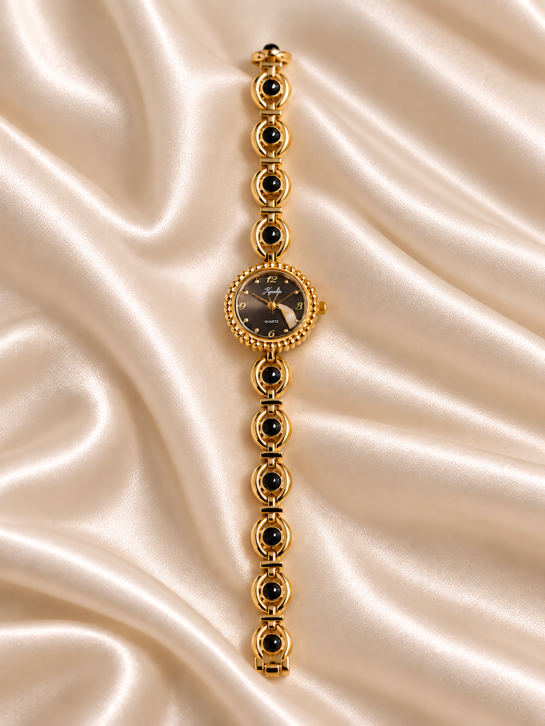 Aria Golden Black Dial Metal Belt Women's Watch | Fynsia