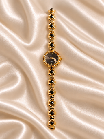 Aria Golden Black Dial Metal Belt Women's Watch | Fynsia