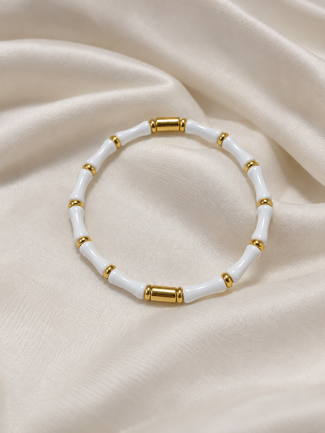 Kinza Golden White Anti Tarnish Bamboo Kada – Stainless Steel Bracelet | Fynsia