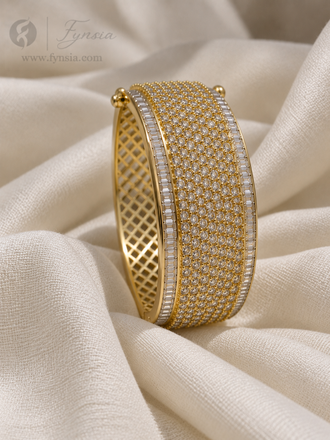 Kiara Diamond Kada – Golden Finish Bracelet | Fynsia