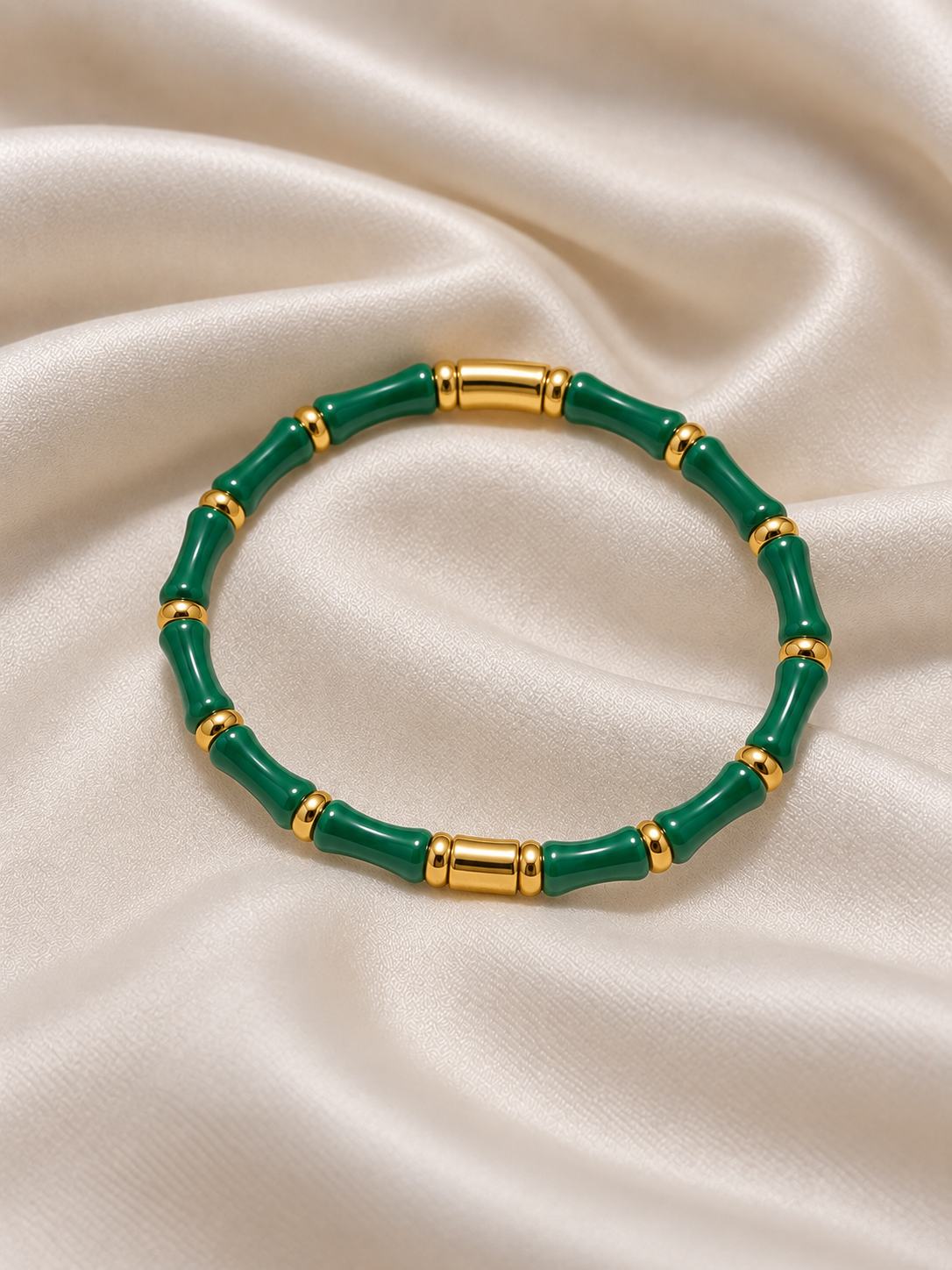 Mehr Golden Green Anti Tarnish Bamboo Kada – Stainless Steel Bracelet | Fynsia