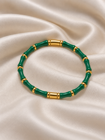 Mehr Golden Green Anti Tarnish Bamboo Kada – Stainless Steel Bracelet | Fynsia