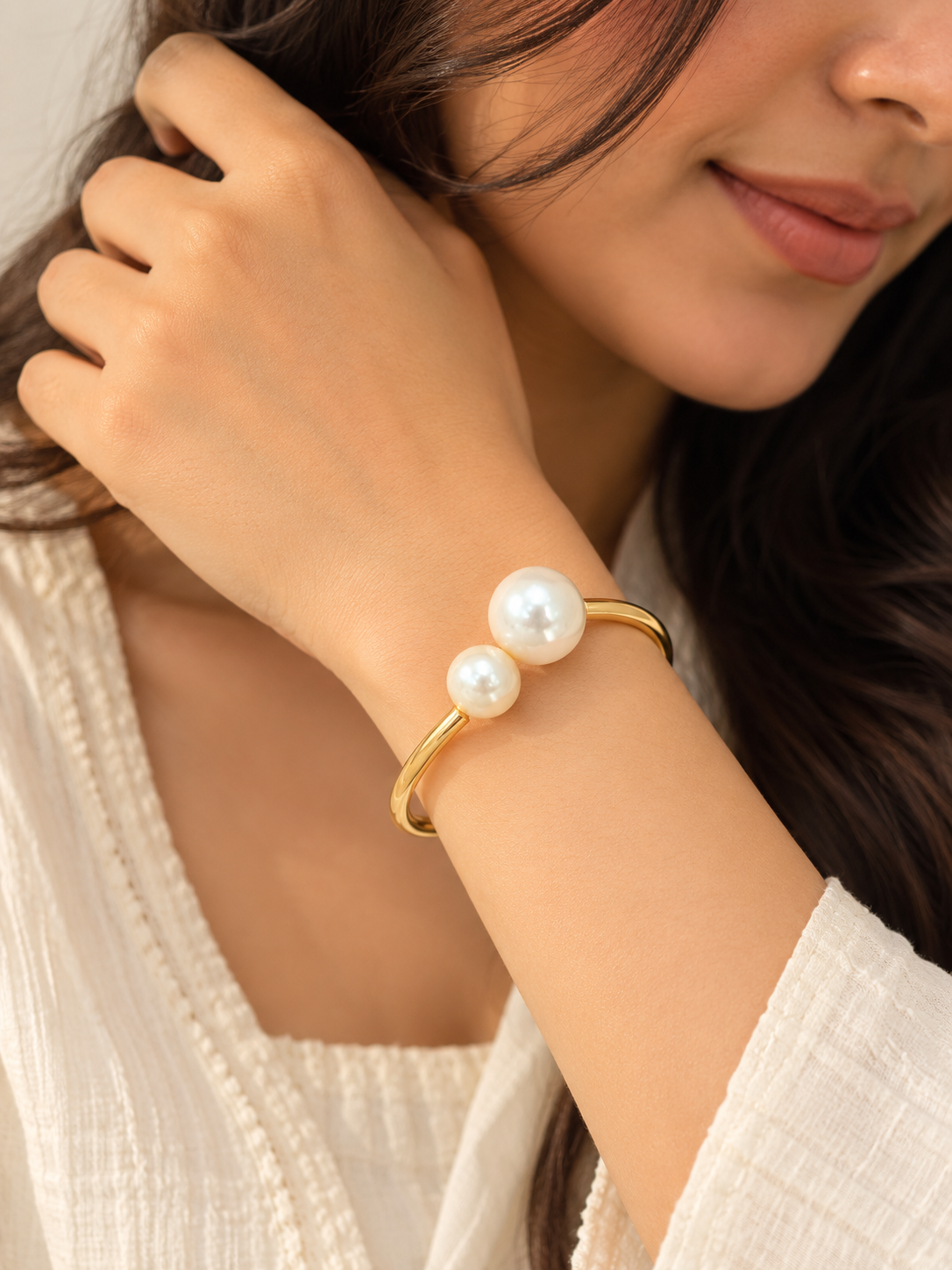 Munira Golden White Pearl Anti Tarnish Kada | Fynsia