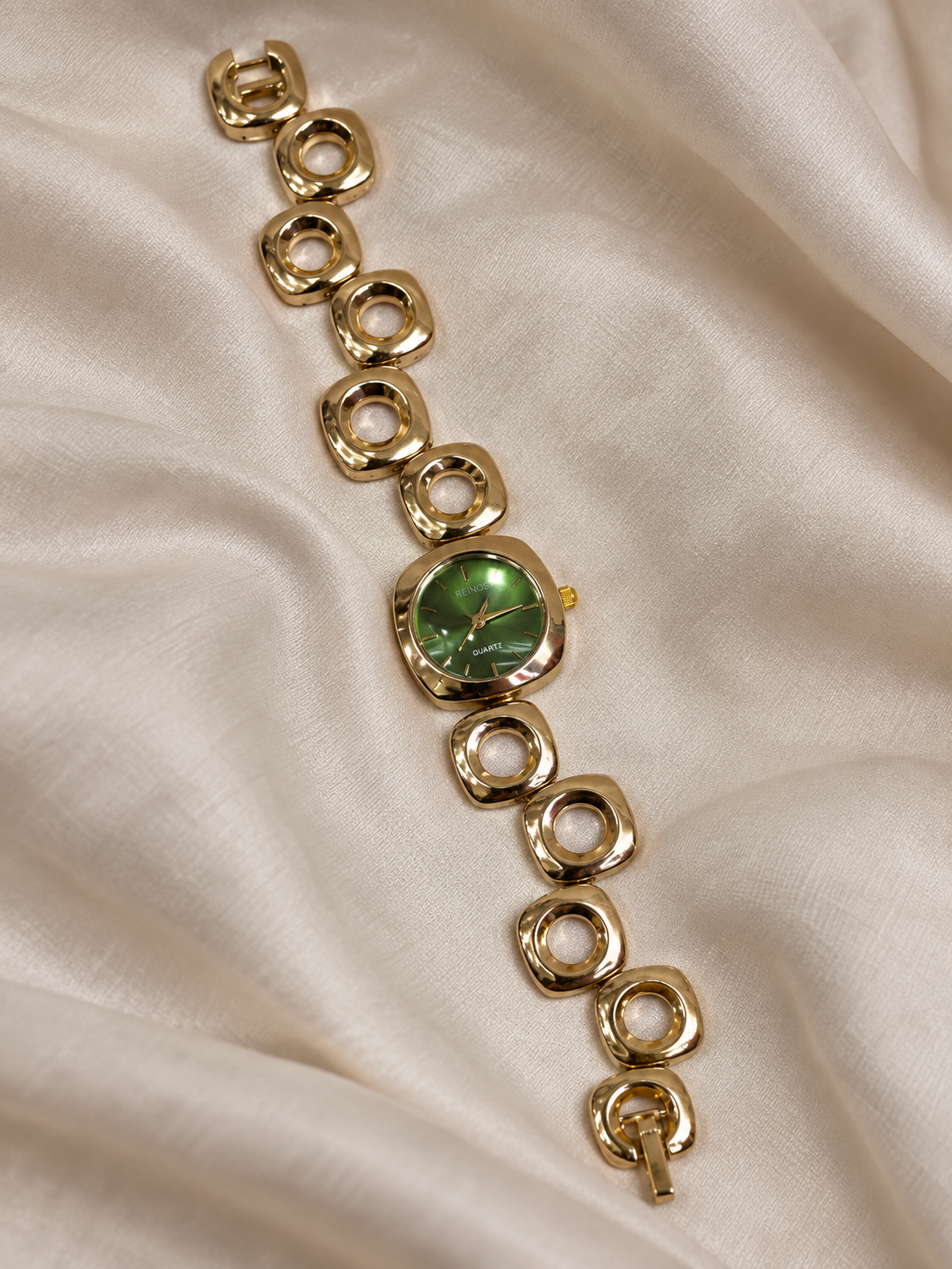 Annie Golden Green Square Dial Metal Belt Women's Watch | Fynsia