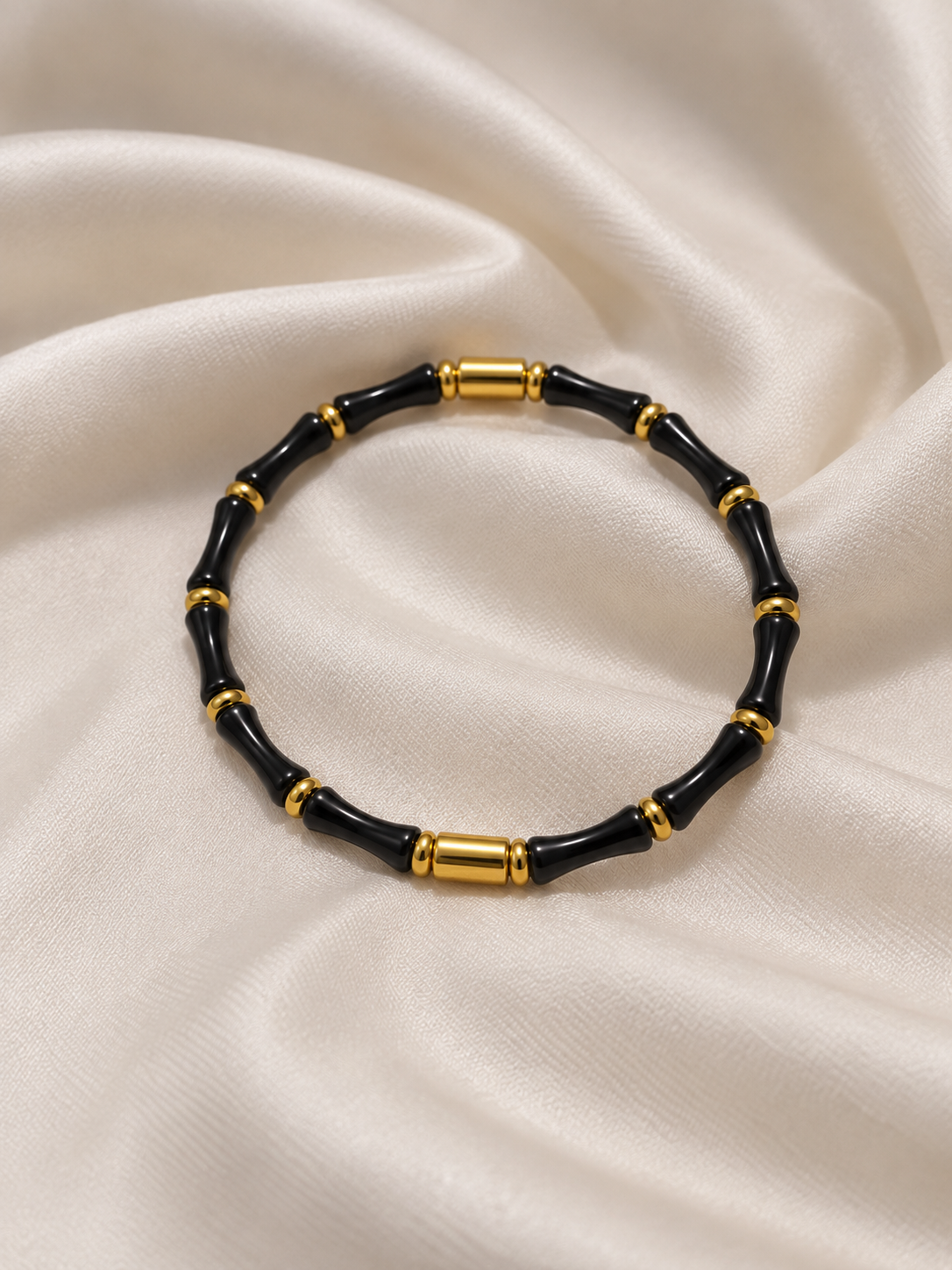 Maira Golden Black Anti Tarnish Bamboo Kada – Stainless Steel Bracelet | Fynsia