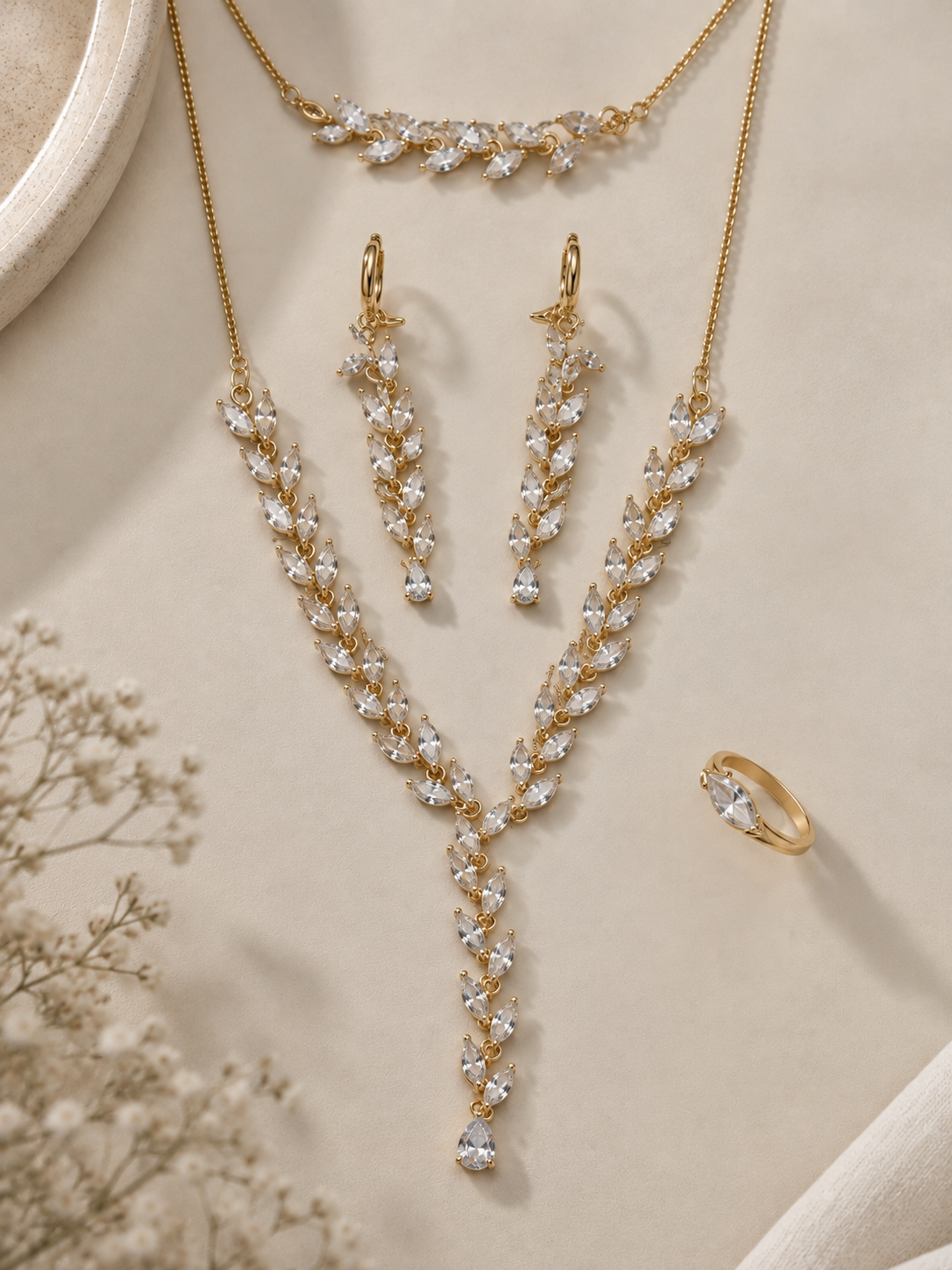 Mahika Stainless Steel Combo | Necklace - Bracelet - Studs -  Ring | Anti Tarnish Jewelry | Fynsia