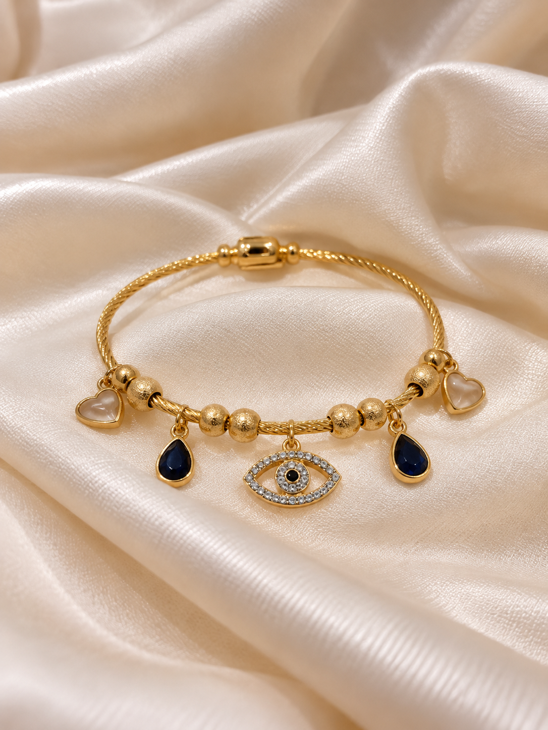 Reem  Evil-Eye Golden Anti Tarnish Kada – Stainless Steel Bracelet | Fynsia