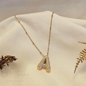 Golden A Diamond Alphabet Pendant Chain | Fynsia