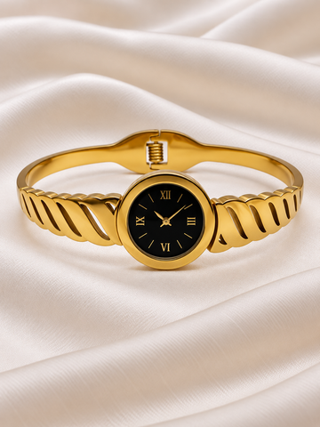 Silvia Golden Dummy Watch Stainless Steel Kada | Anti Tarnish Bracelet  | Fynsia