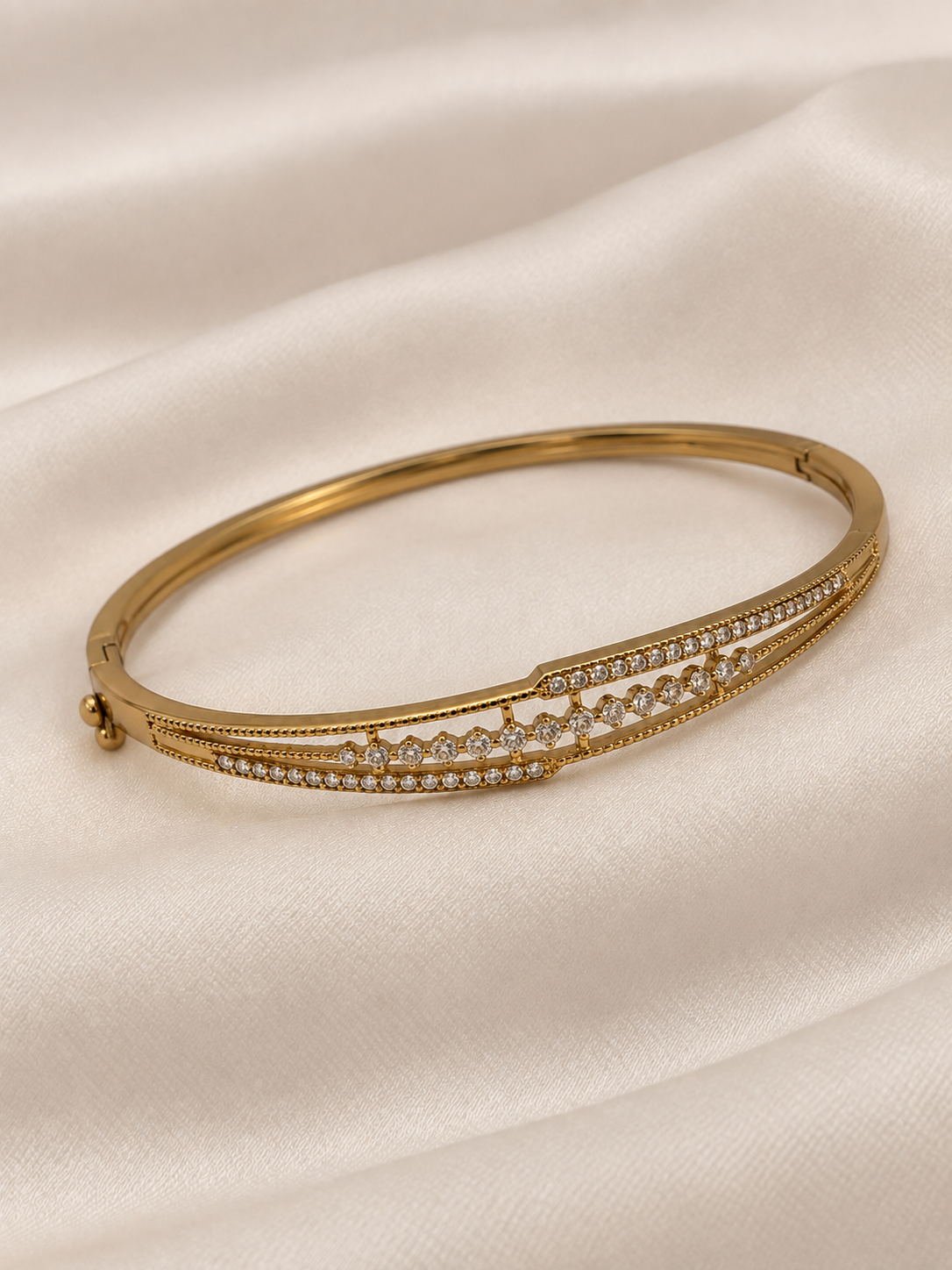 Alvira Crystal Diamond Kada - Antique Gold Bracelet | Fynsia