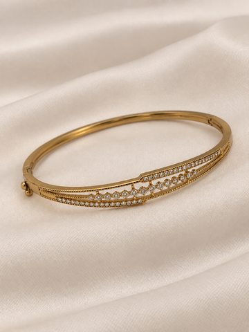 Alvira Crystal Diamond Kada - Antique Gold Bracelet | Fynsia