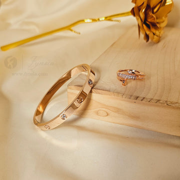 Rosegold Diamond Studded Kada Ring – Anti-Tarnish Bracelet Ring | Fynsia