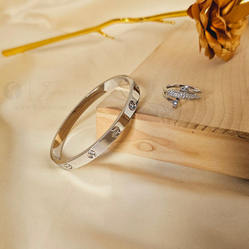 Silver Diamond Studded Kada Ring – Anti-Tarnish Bracelet Ring | Fynsia