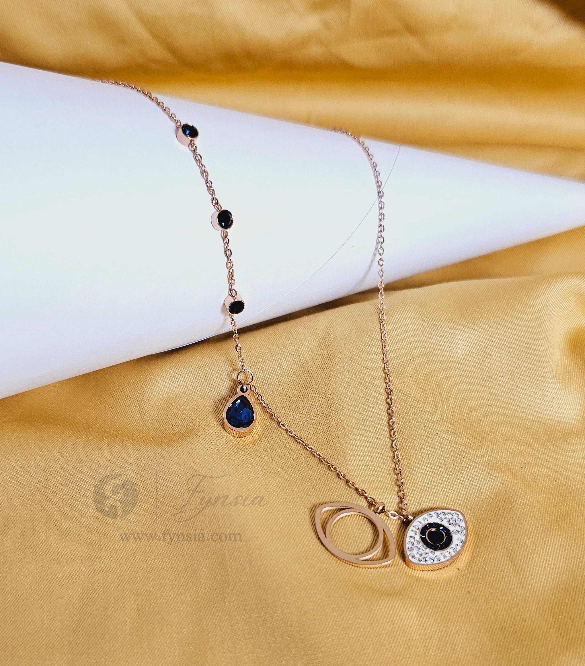 Evil Eye Charm Rosegold Pendant Chain | Fynsia