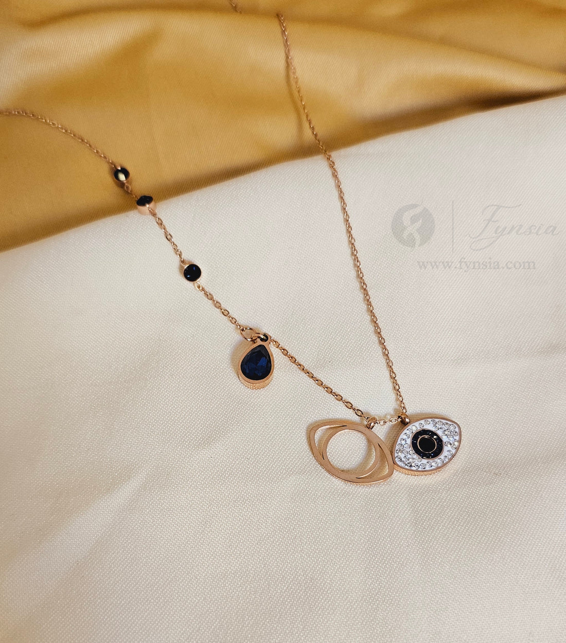 Evil Eye Charm Rosegold Pendant Chain | Fynsia