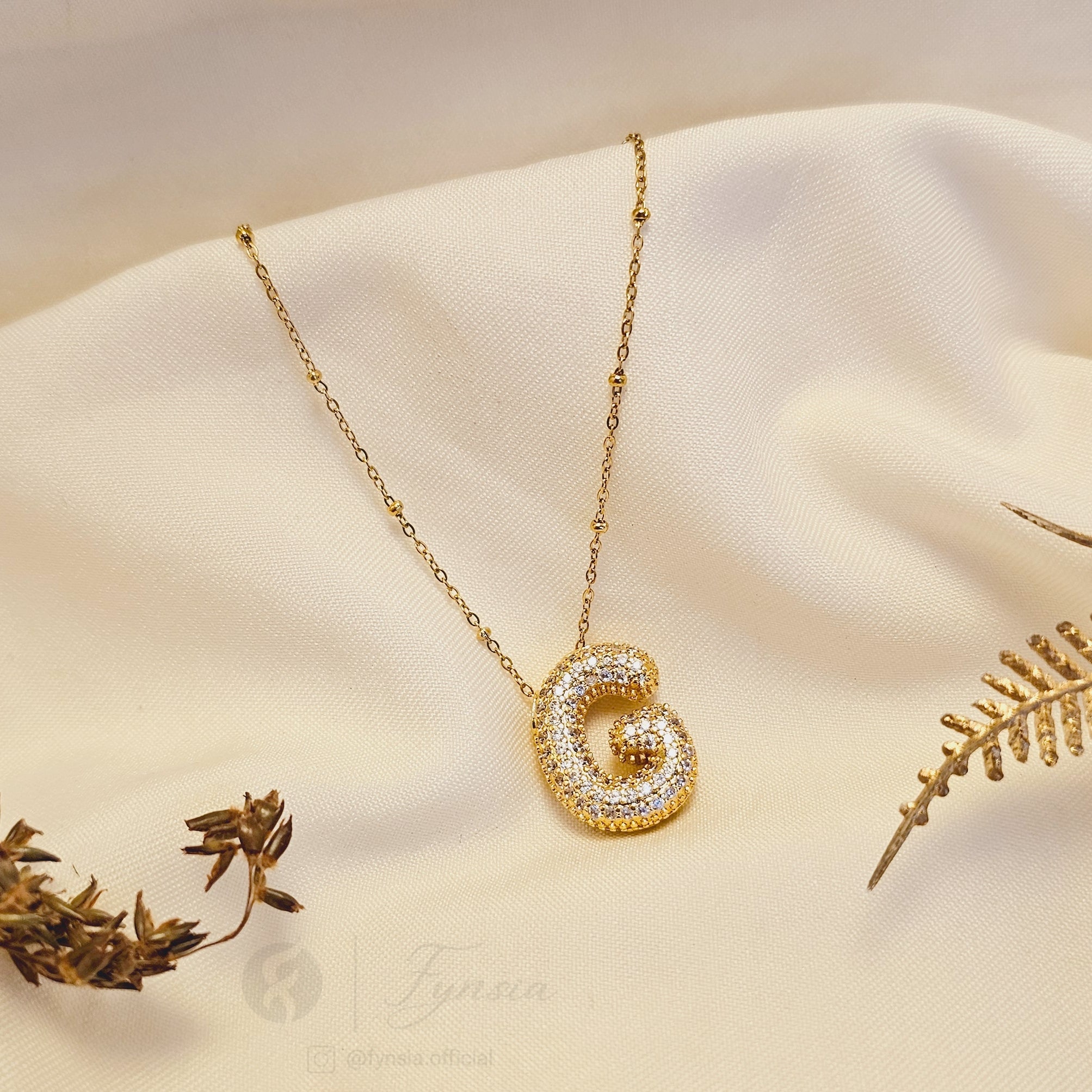 Golden G Diamond Alphabet Pendant Chain | Fynsia