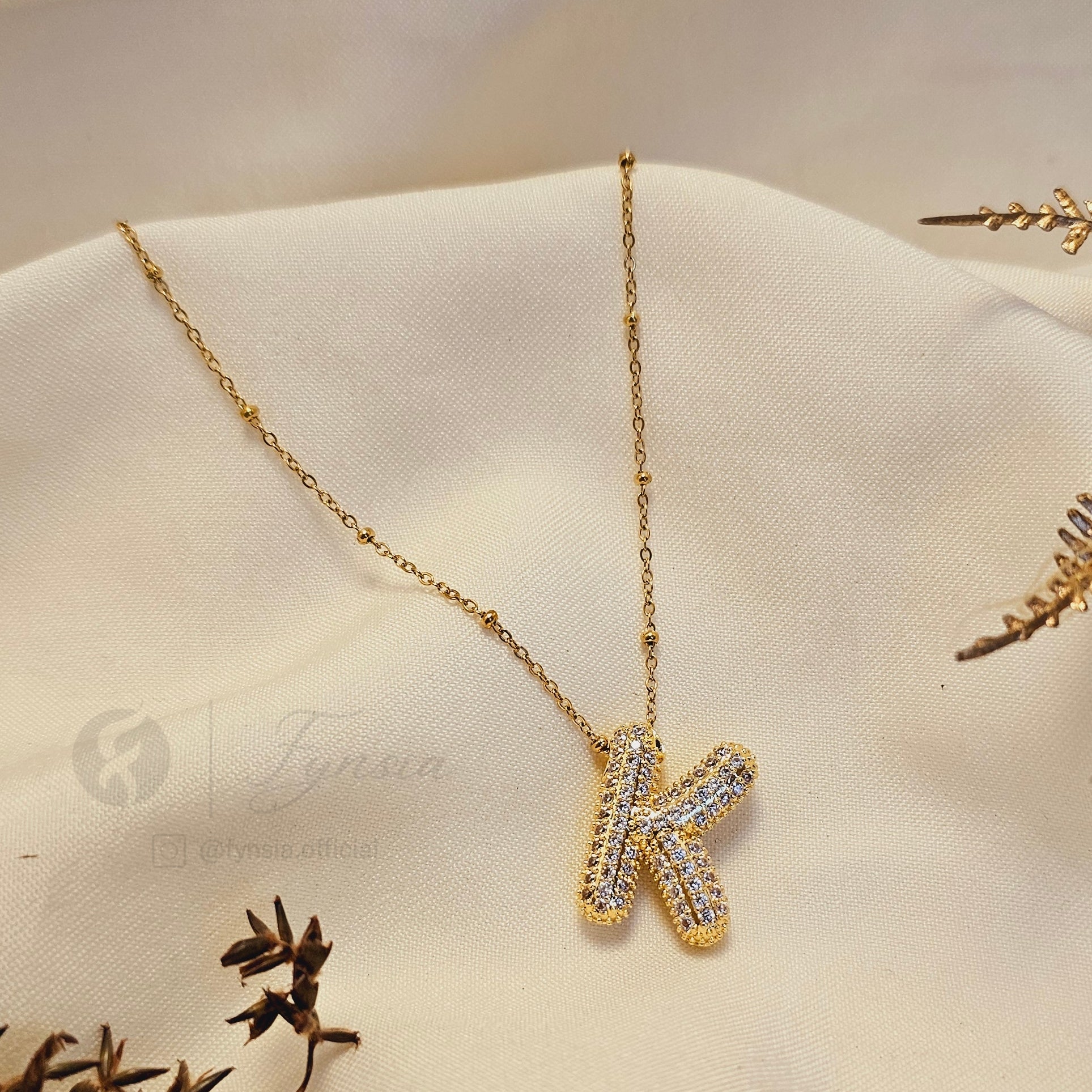Golden K Diamond Alphabet Pendant Chain | Fynsia