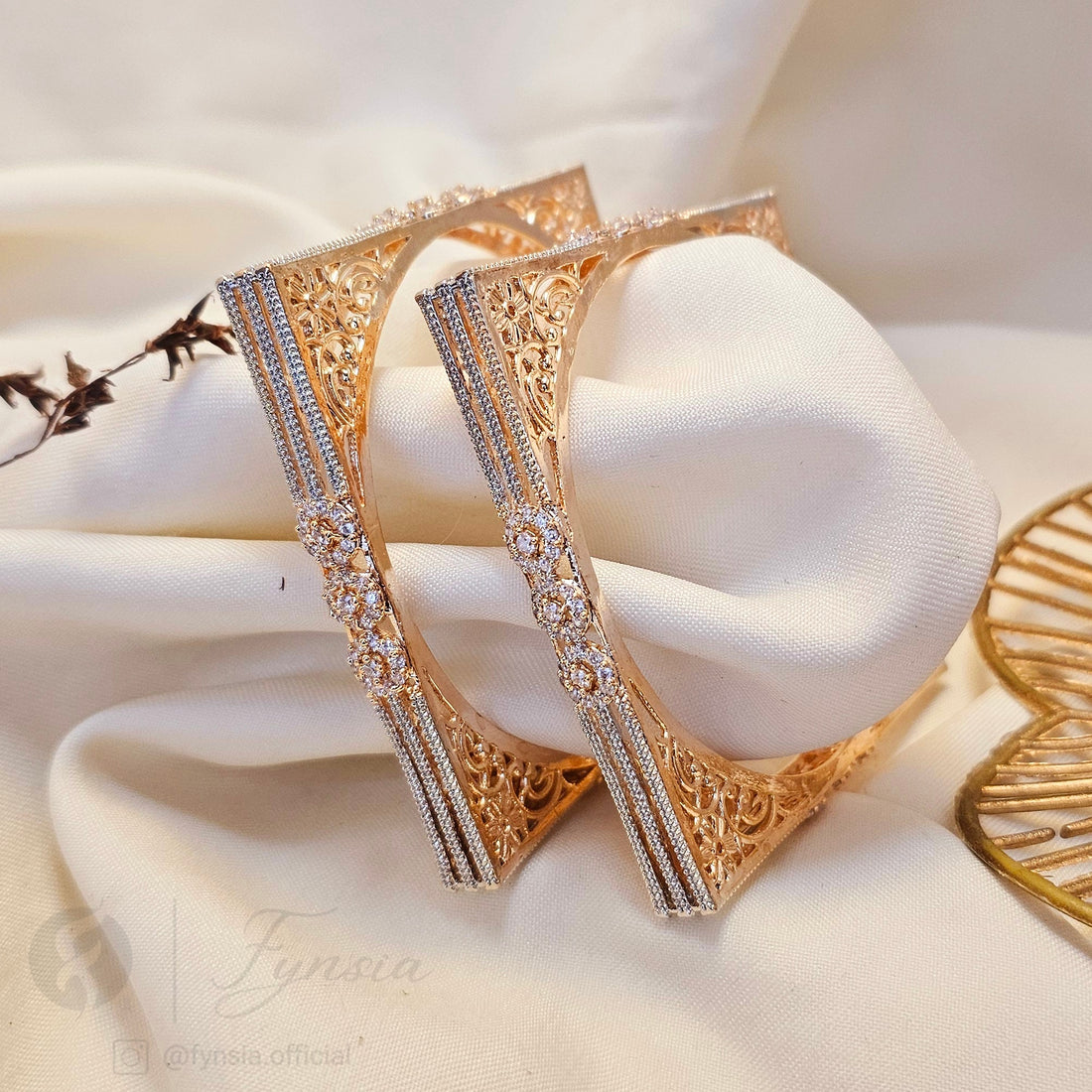 Kareena Rosegold Tone American Diamond Bangles | Fynsia