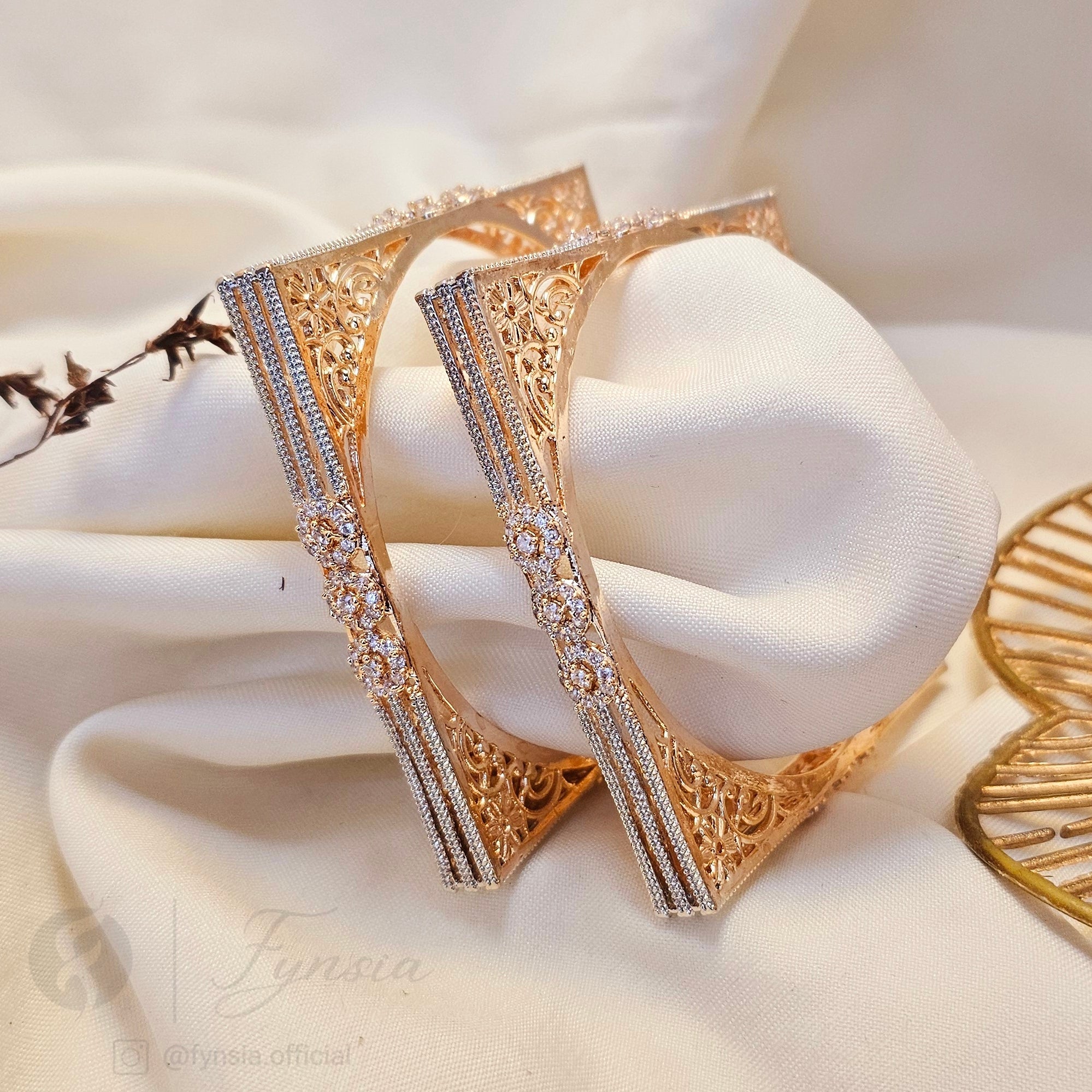 Kareena Rosegold Tone American Diamond Bangles | Fynsia