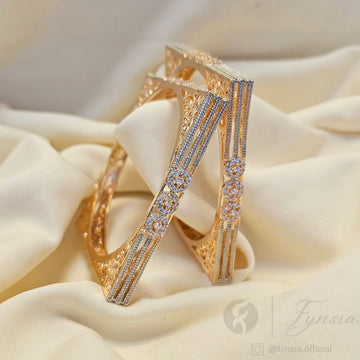 Kareena Rosegold Tone American Diamond Bangles | Fynsia