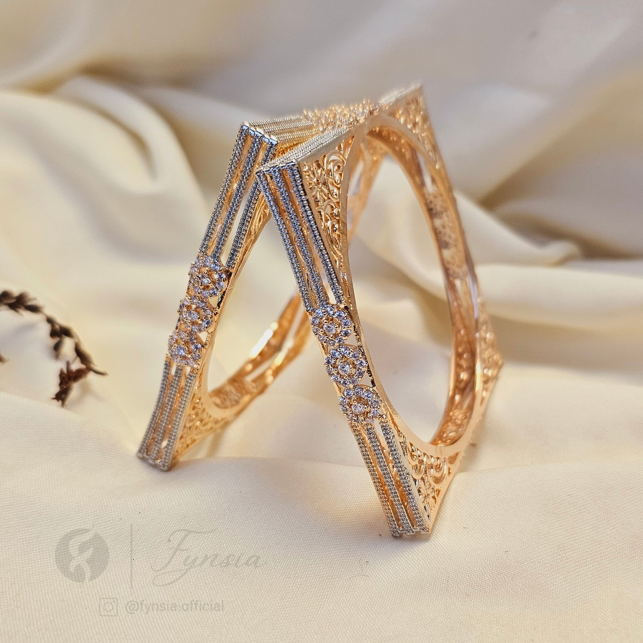 Kareena Rosegold Tone American Diamond Bangles | Fynsia