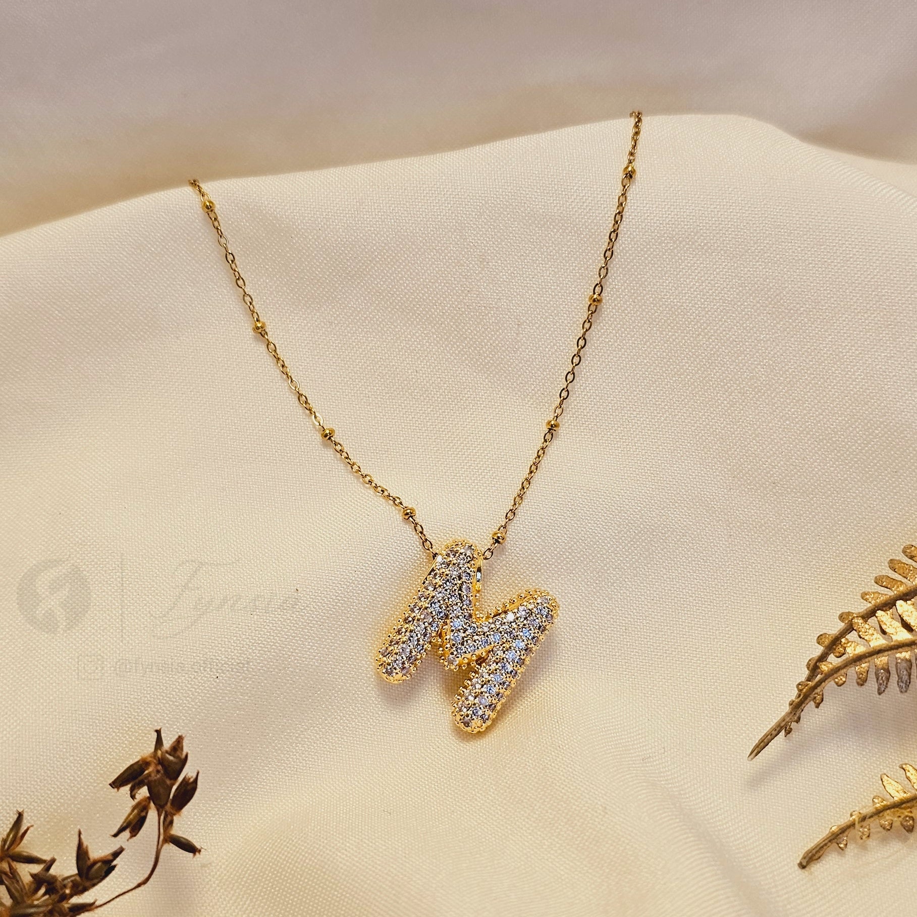 Golden M Diamond Alphabet Pendant Chain | Fynsia