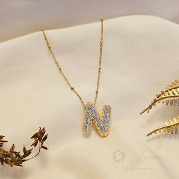 Golden N Diamond Alphabet Pendant Chain | Fynsia