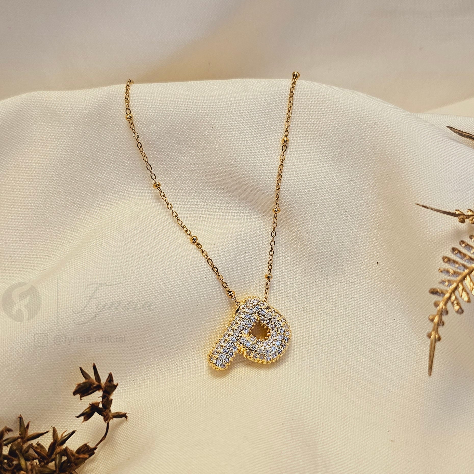 Golden P Diamond Alphabet Pendant Chain | Fynsia