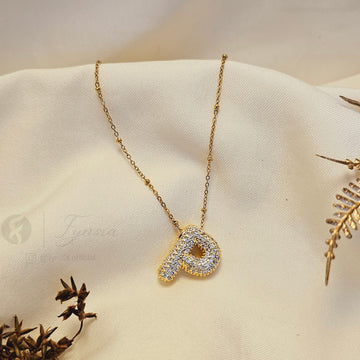 Golden P Diamond Alphabet Pendant Chain | Fynsia