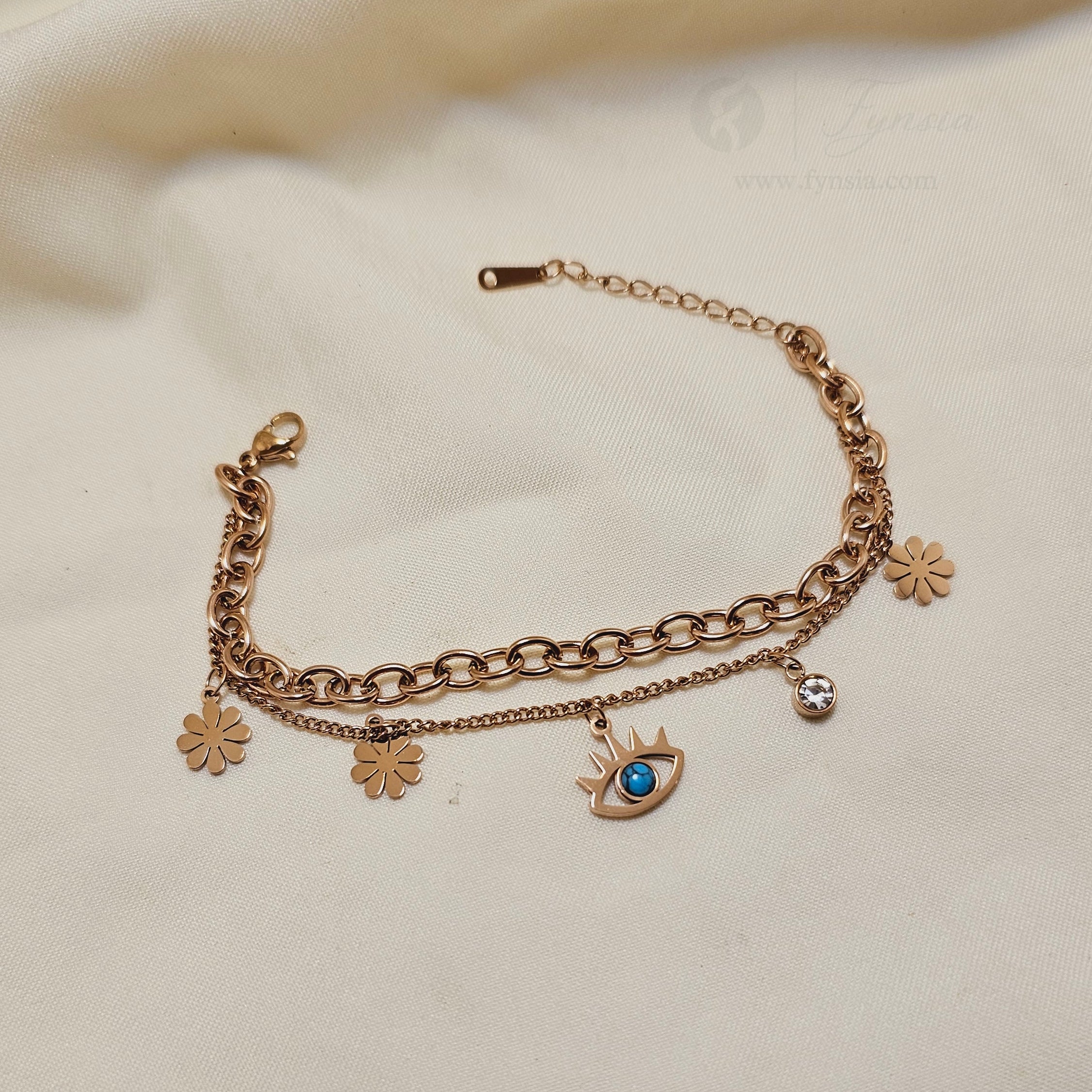 Dwiti Evil-Eye 18k Rosegold Tone Stainless Steel Adjustable Bracelet - Anti Tarnish | Fynsia