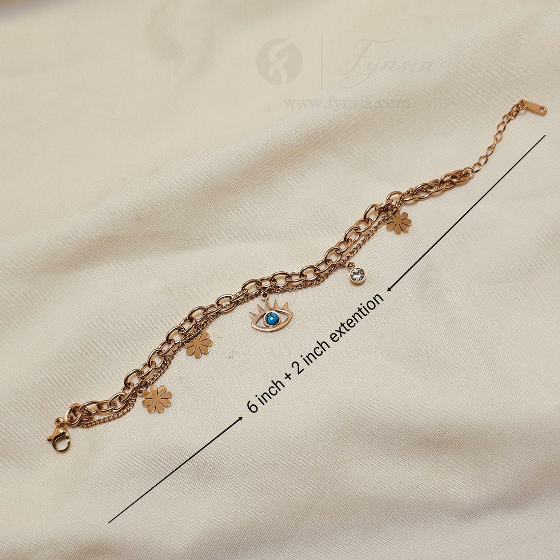 Dwiti Evil-Eye 18k Rosegold Tone Stainless Steel Adjustable Bracelet - Anti Tarnish | Fynsia