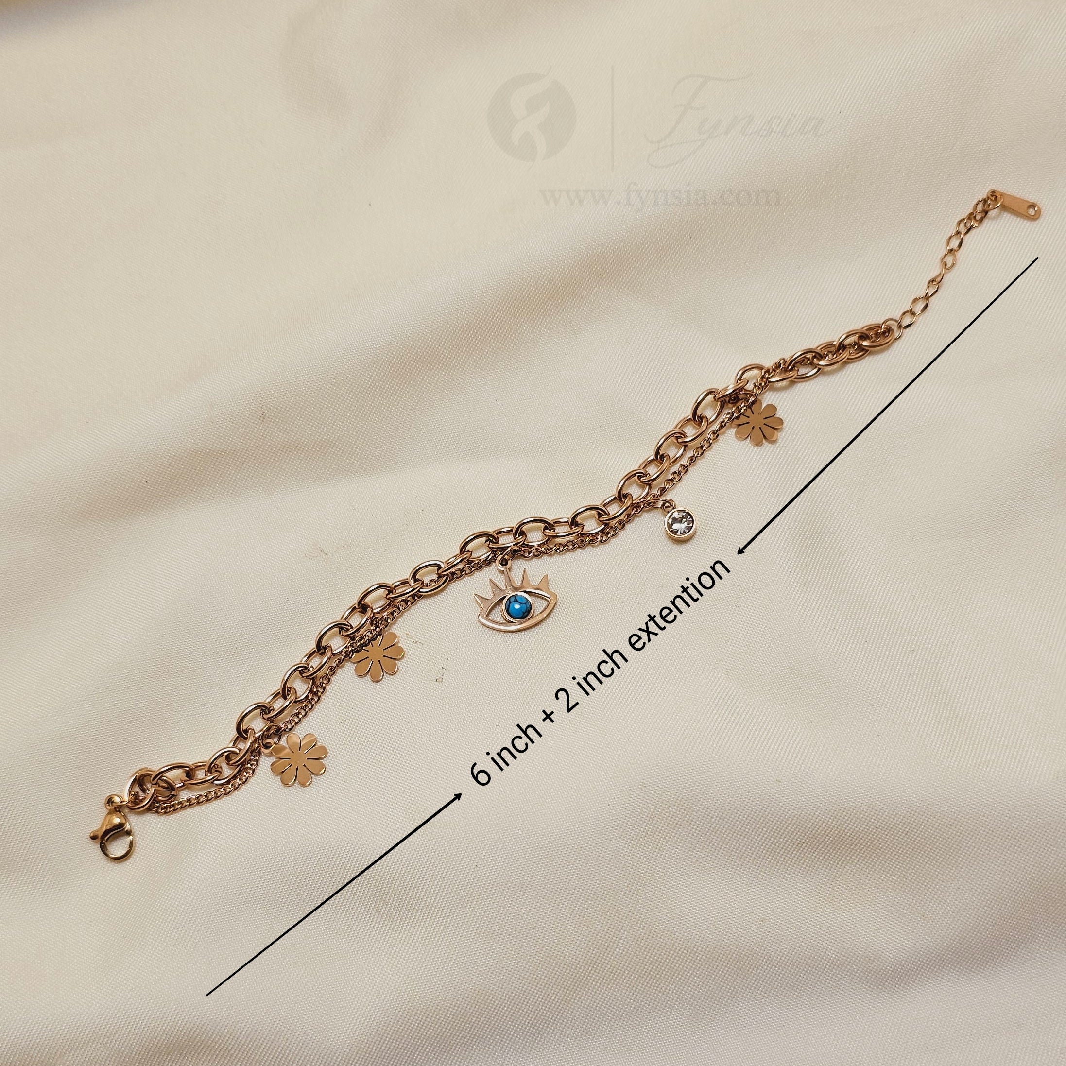 Dwiti Evil-Eye 18k Rosegold Tone Stainless Steel Adjustable Bracelet - Anti Tarnish | Fynsia