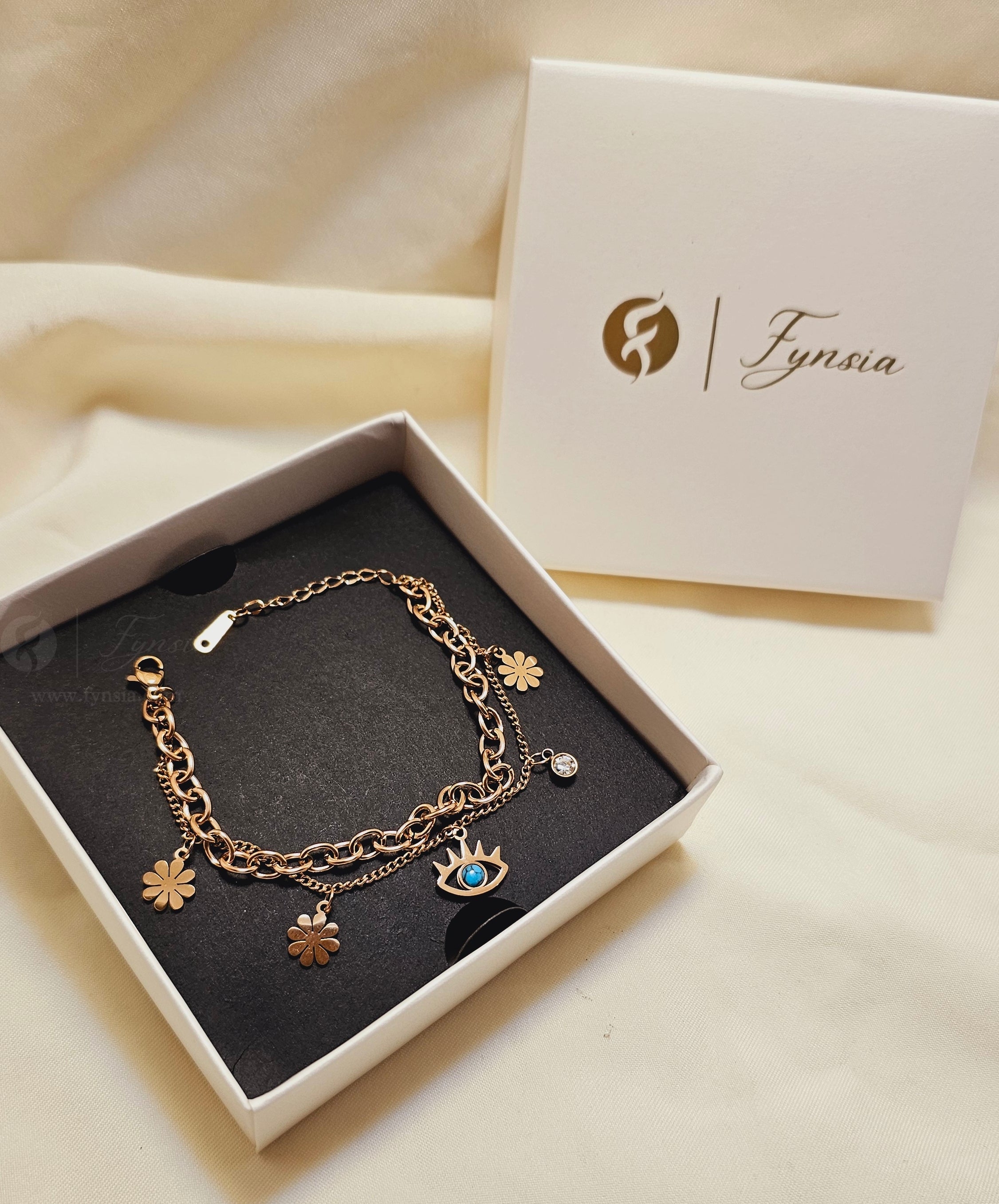 Dwiti Evil-Eye 18k Rosegold Tone Stainless Steel Adjustable Bracelet - Anti Tarnish | Fynsia