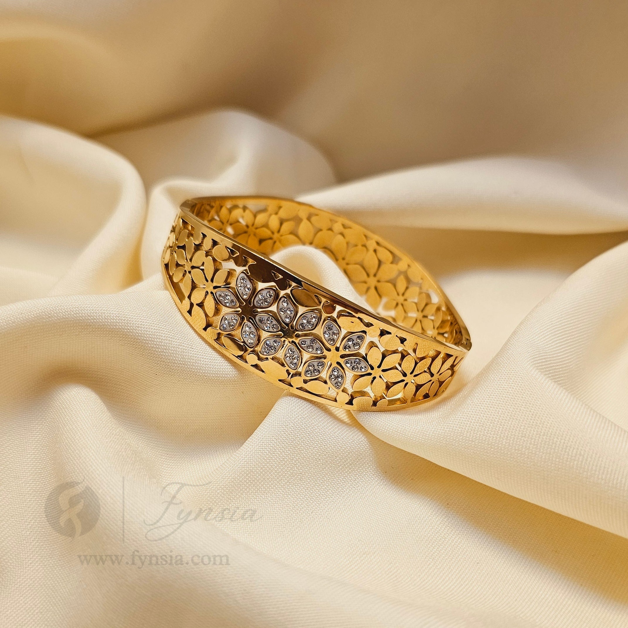 Meera Golden Anti Tarnish Kada – Stainless Steel Bracelet | Fynsia