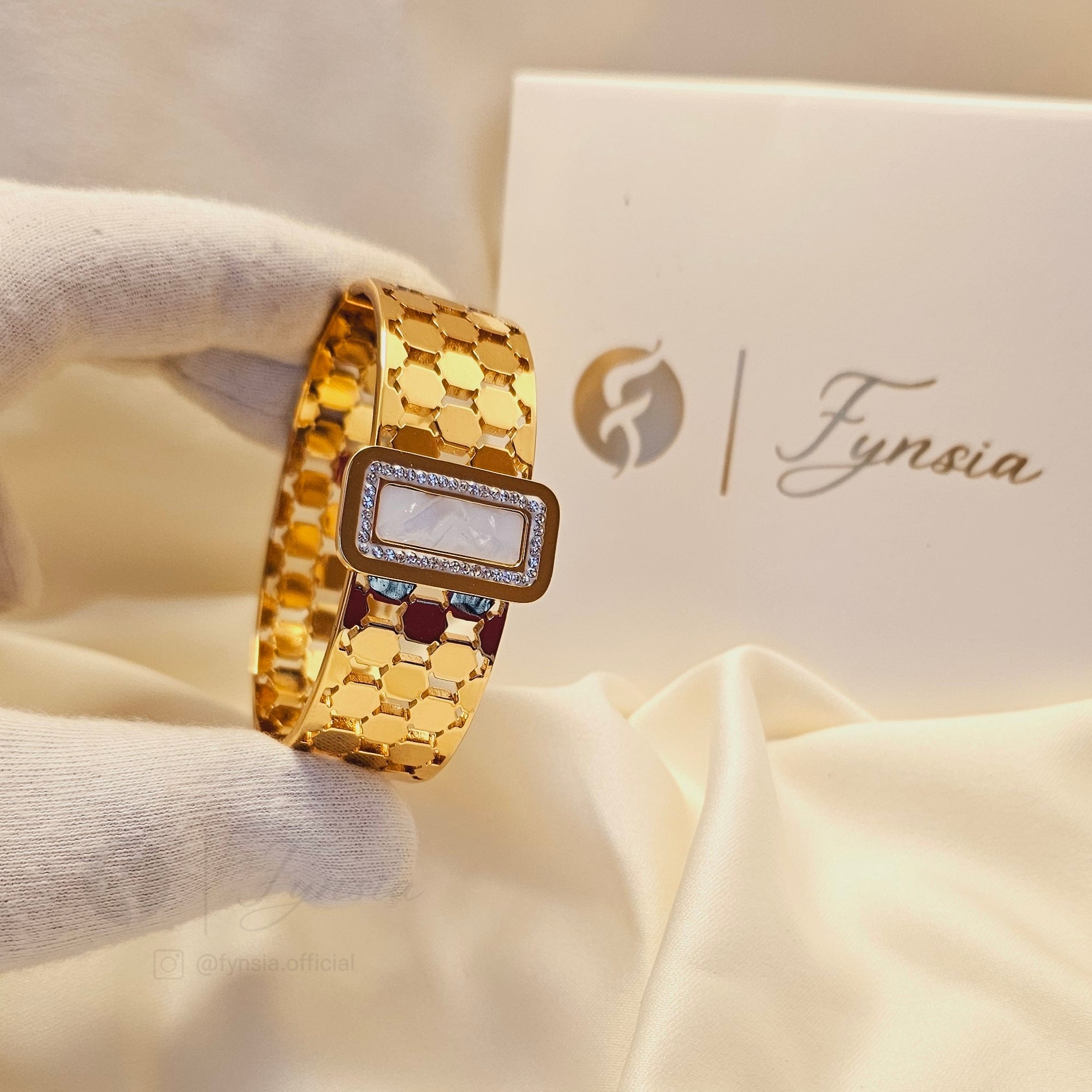 Elina Golden Anti Tarnish Kada – Stainless Steel Bracelet | Fynsia