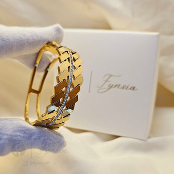 Kehkashan Golden Anti Tarnish Kada – Stainless Steel Bracelet | Fynsia