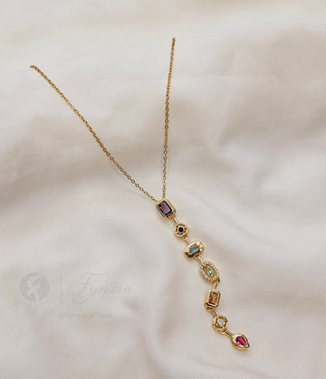 Riro Long Solitaire Neckchain – 18K Gold Tone Stainless Steel | Fynsia