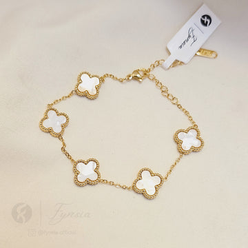 Saba White Clover 18k Gold Tone Stainless Steel Adjustable Bracelet - Anti Tarnish | Fynsia