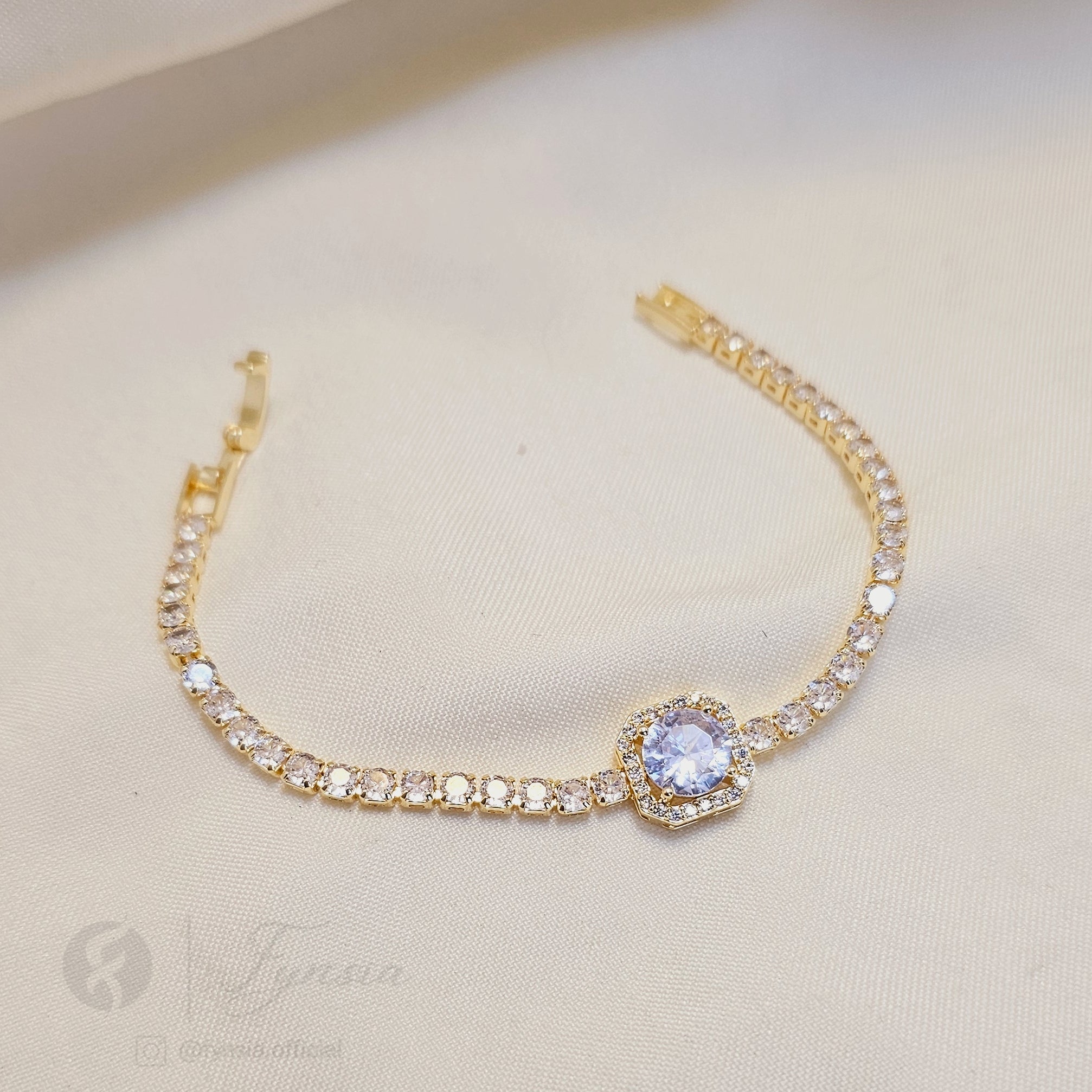 Golden Multi Zirconia Quadro Tennis Bracelet - Anti Tarnish | Fynsia