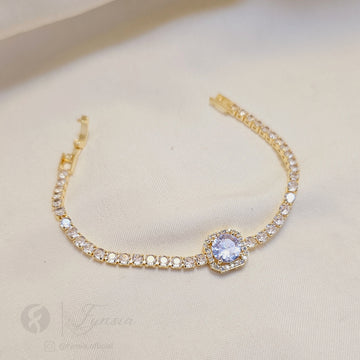 Golden Multi Zirconia Quadro Tennis Bracelet - Anti Tarnish | Fynsia
