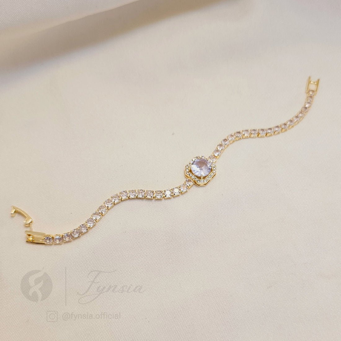 Golden Multi Zirconia Quadro Tennis Bracelet - Anti Tarnish | Fynsia