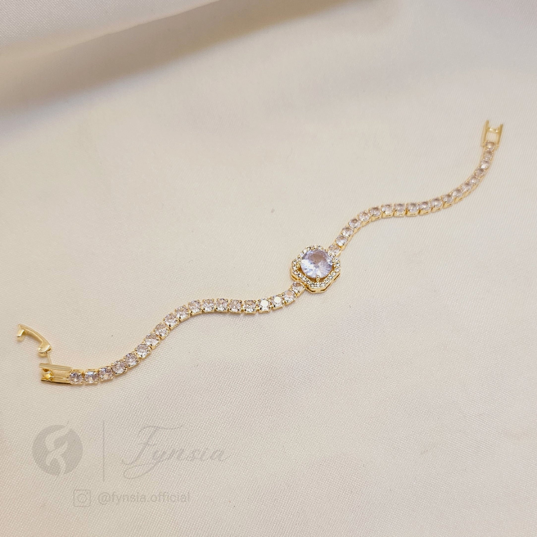 Golden Multi Zirconia Quadro Tennis Bracelet - Anti Tarnish | Fynsia