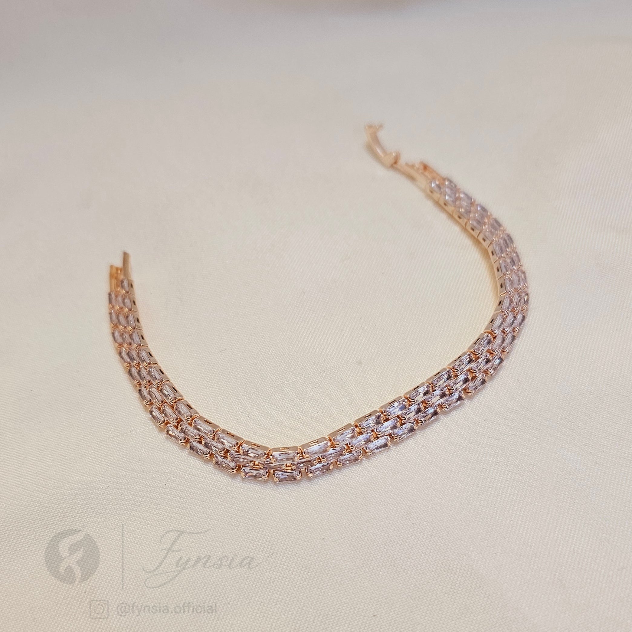 Rosegold Zirconia Baguette Belt Tennis Bracelet - Anti Tarnish | Fynsia