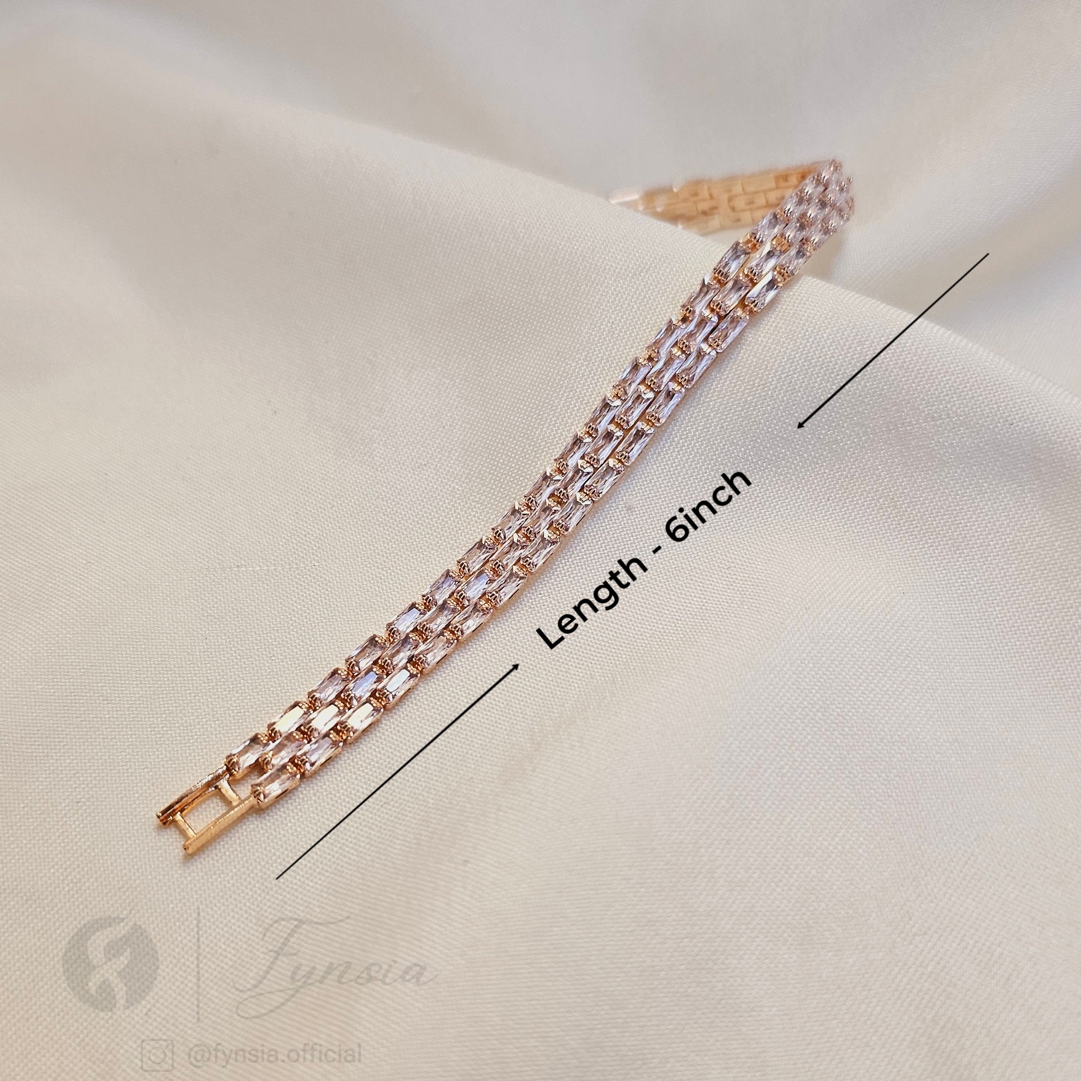 Rosegold Zirconia Baguette Belt Tennis Bracelet - Anti Tarnish | Fynsia