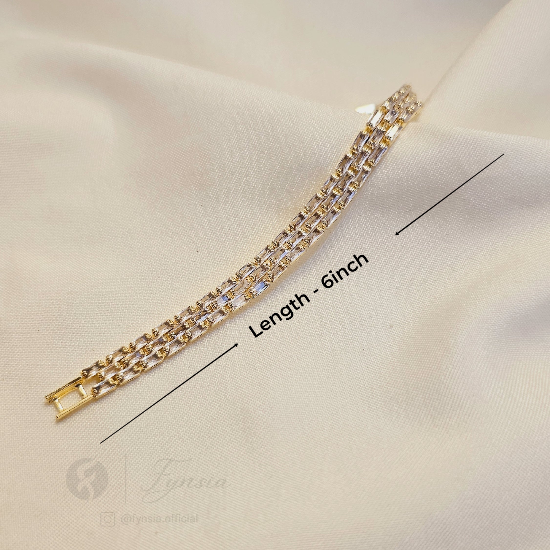 Golden Zirconia Baguette Belt Tennis Bracelet - Anti Tarnish | Fynsia