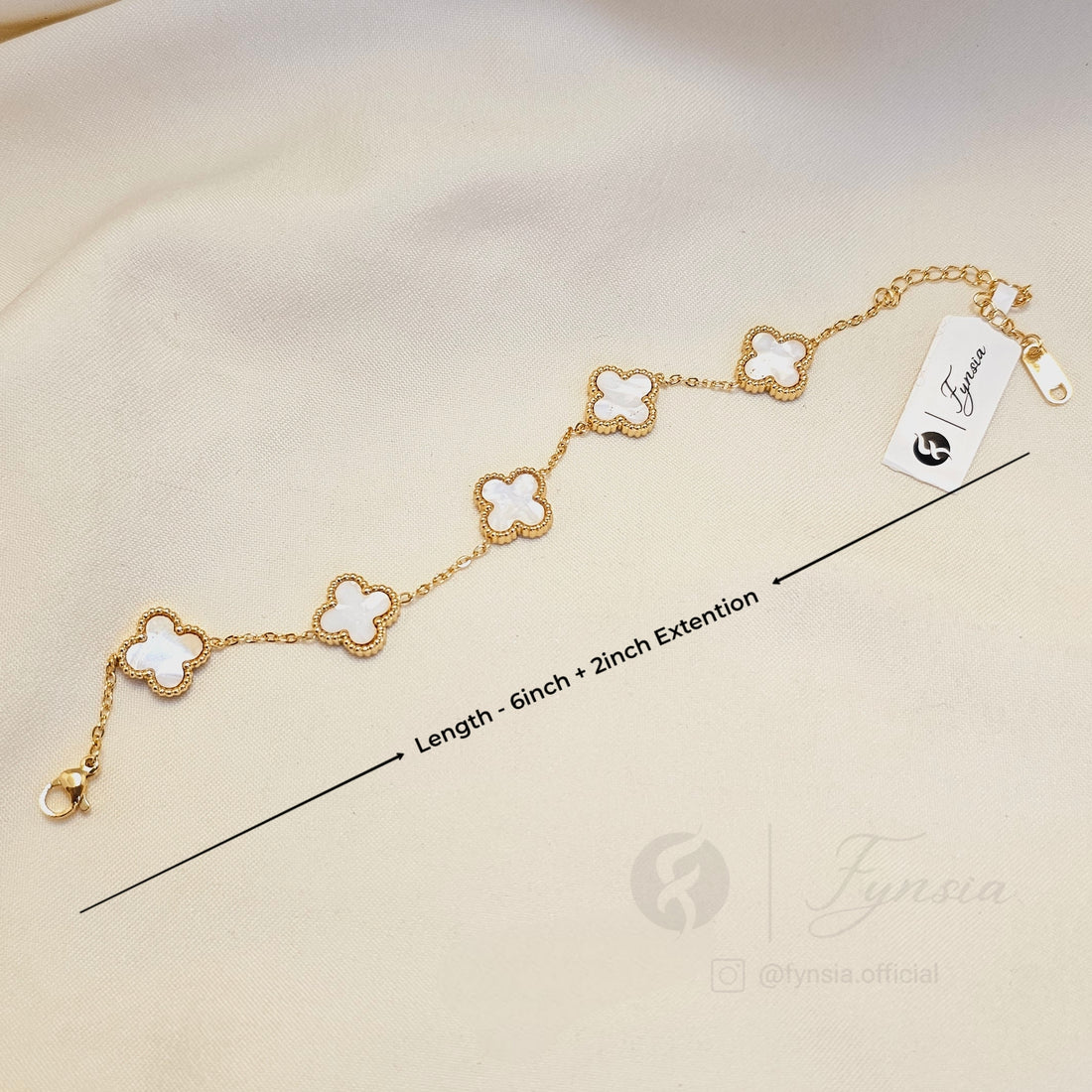 Saba White Clover 18k Gold Tone Stainless Steel Adjustable Bracelet - Anti Tarnish | Fynsia