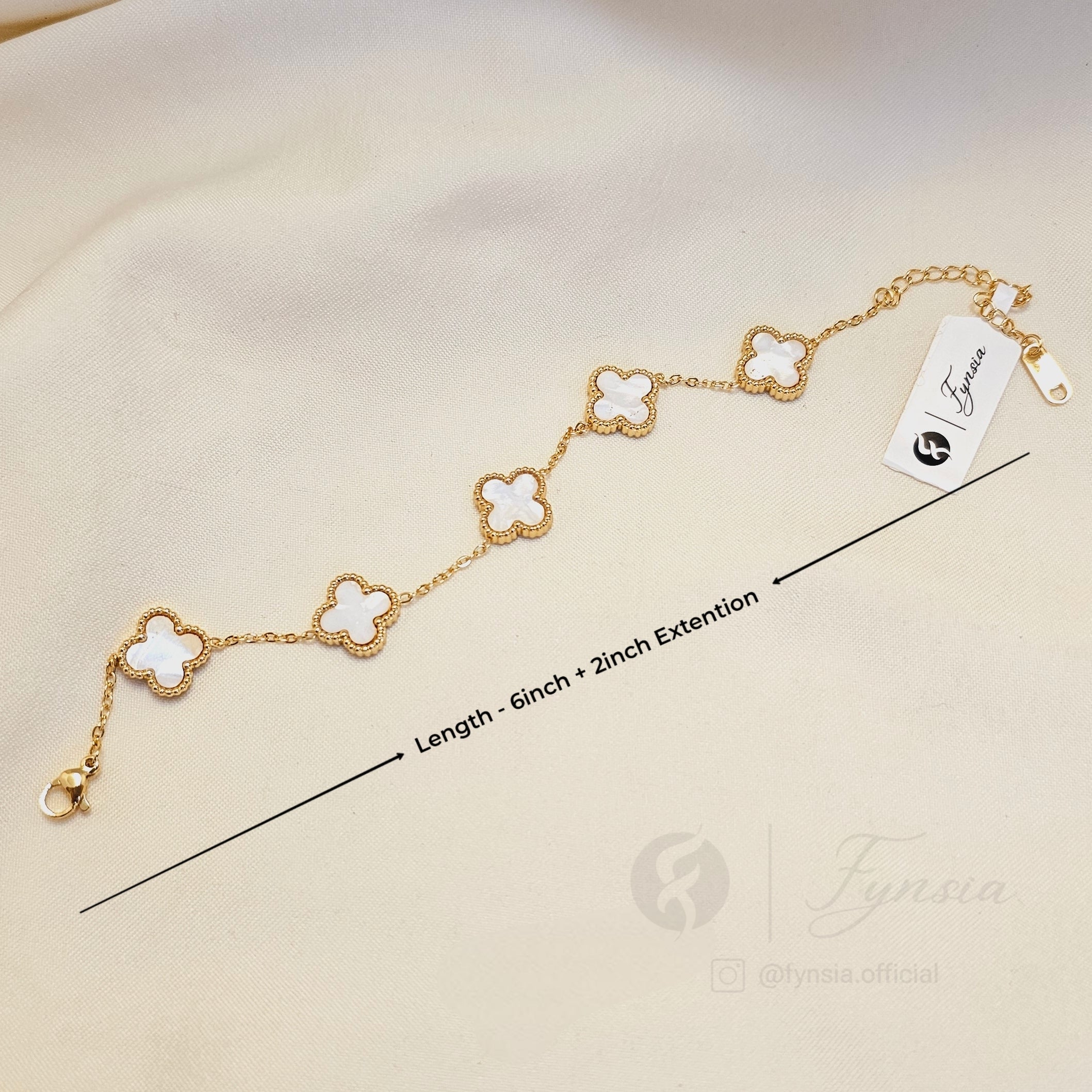 Saba White Clover 18k Gold Tone Stainless Steel Adjustable Bracelet - Anti Tarnish | Fynsia