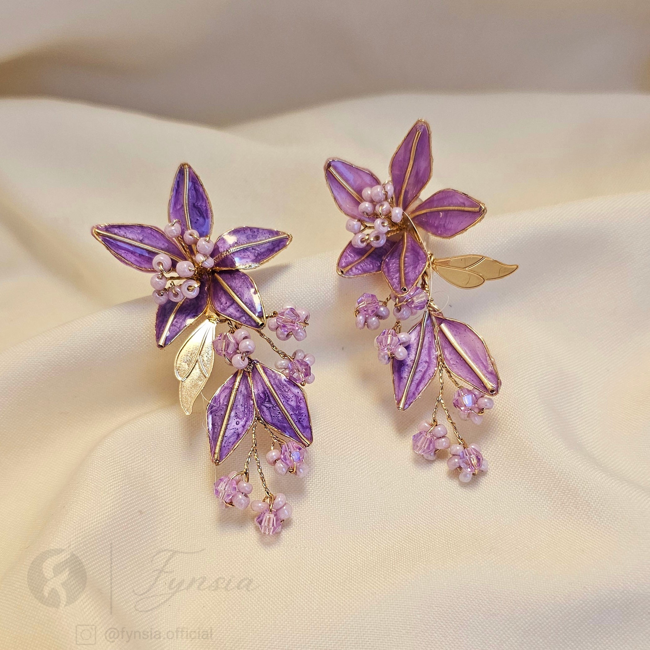 Handmade Purple Petal Grace Bridal Sangeet Earrings | Fynsia